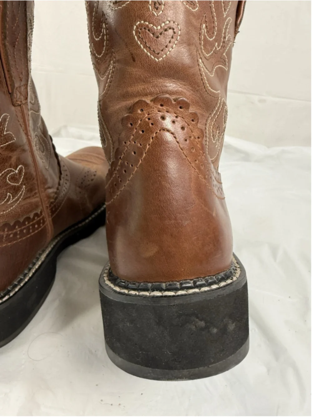 Ariat Fatbaby Saddle Boots Womens 10 Tan Leather Heart Western Cowgirl Rustic
